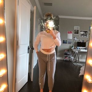 grey and white sweatpants